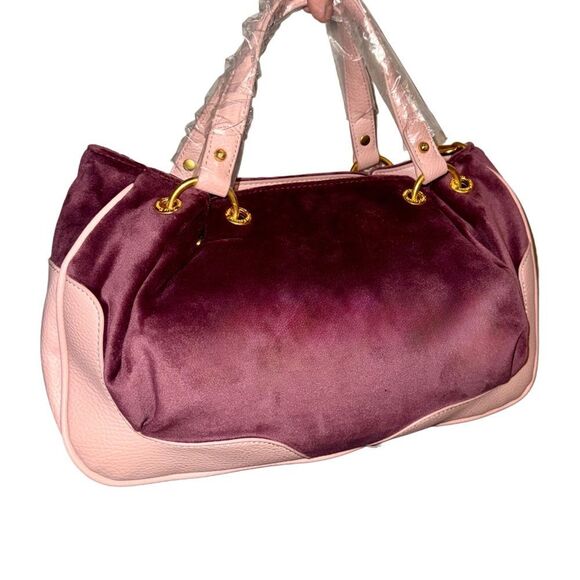Juicy Couture Bordeaux Velour Pink Faux Leather Nuova Twig Dog Double Handle Bag - Picture 5 of 13